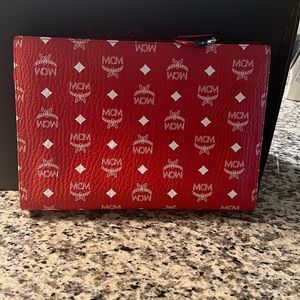 MCM Leather-Trimmed Visetos Wristlet